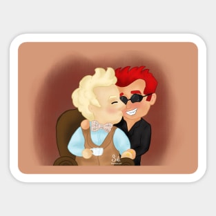 Aziraphale kissing Crowley's cheek Sticker